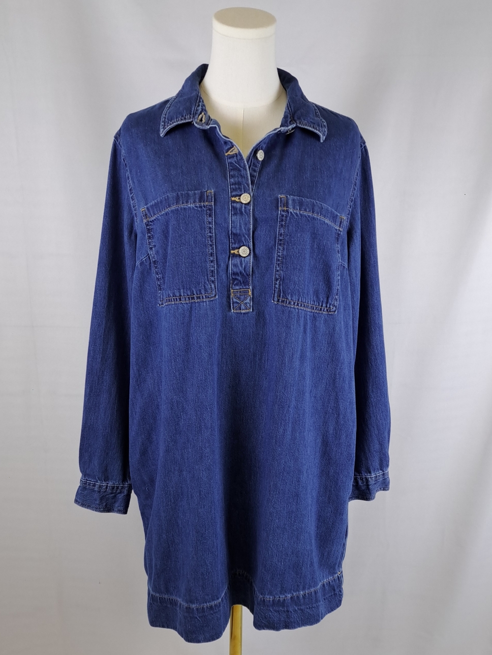 GAP Long Sleeve Lazio Denim Shirt Dress Indigo Blue 100% Cotton Western Chic L